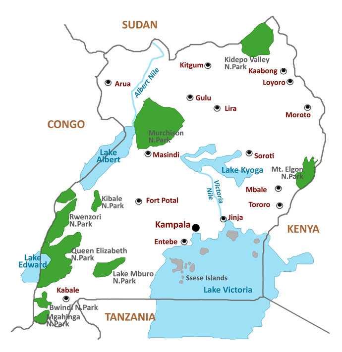 Map of Uganda's Tourist sites